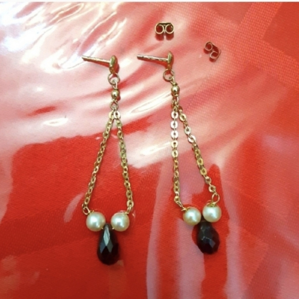 14kt Solid Yellow Gold Hanging Chandelier Earrings - Picture 2 of 4